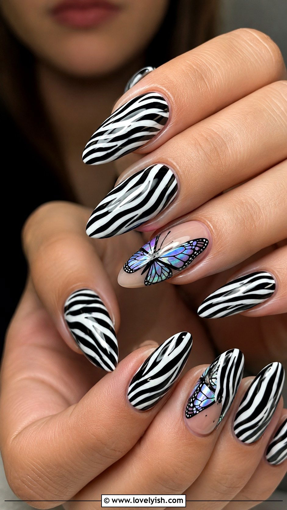 Zebra Print Nails with Butterfly Accents - 50 zebra print nails - 50 zebra print nails