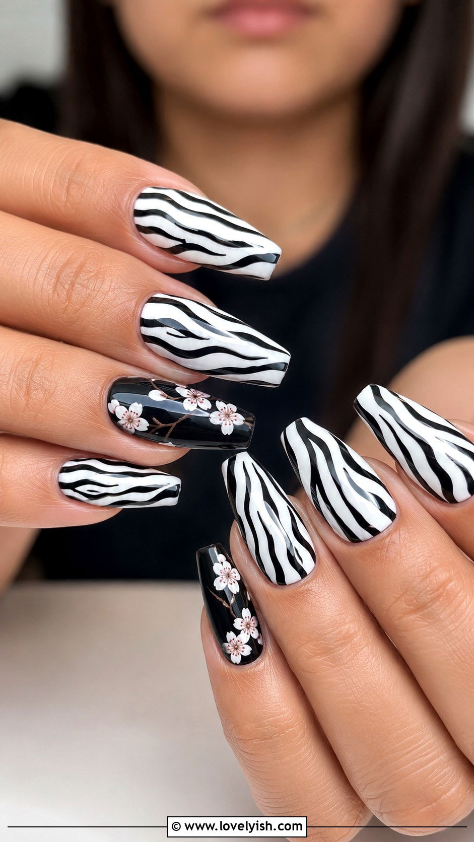 Zebra Print Nails with Floral Accents - 50 zebra print nails - 50 zebra print nails