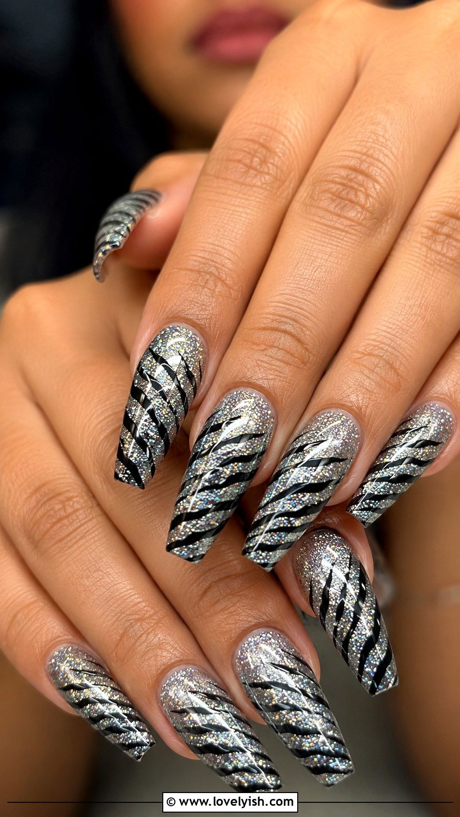 Zebra Print Nails with Glitter - 50 zebra print nails - 50 zebra print nails