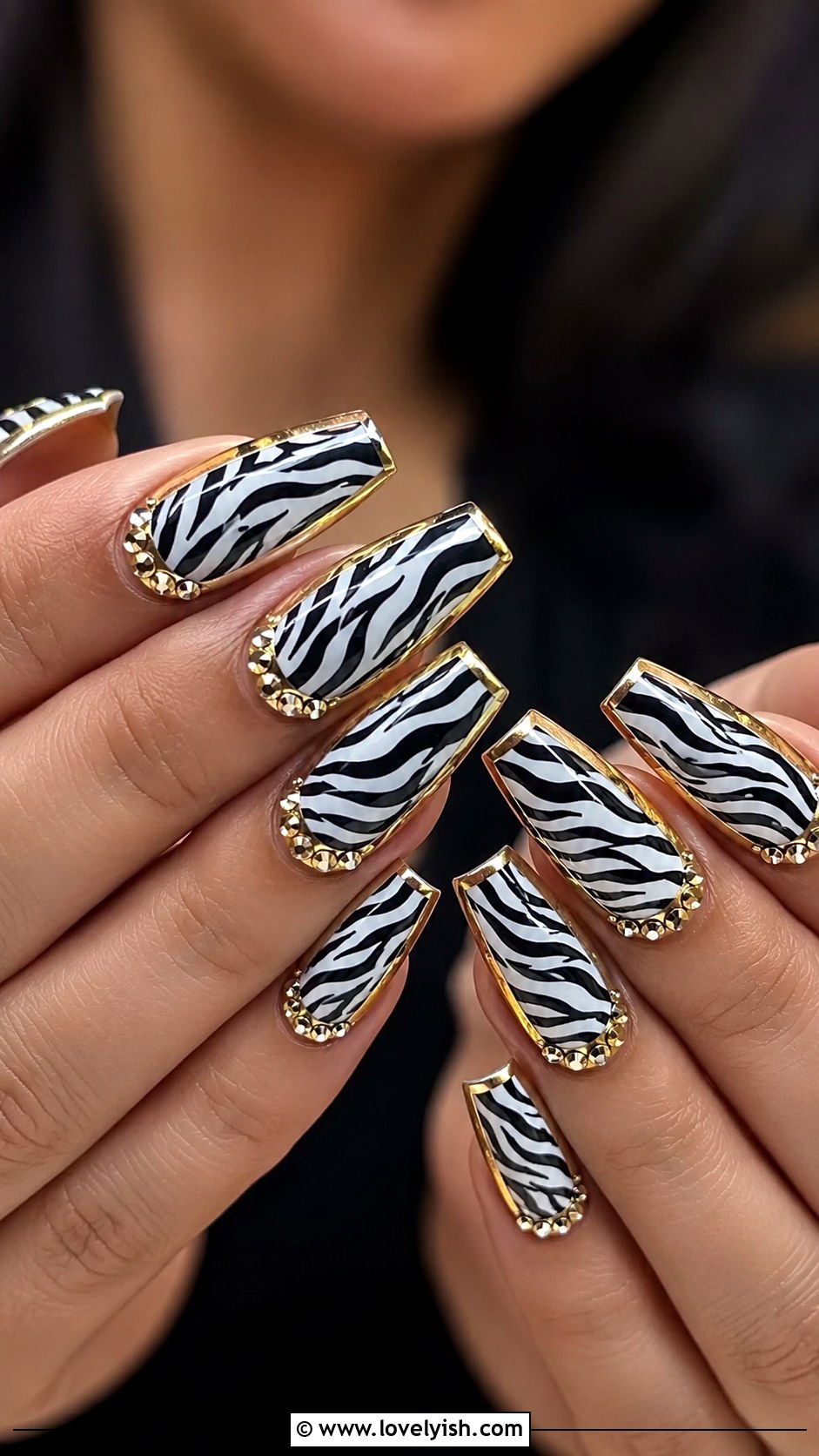 Zebra Print Nails with Gold Accents - 50 zebra print nails - 50 zebra print nails