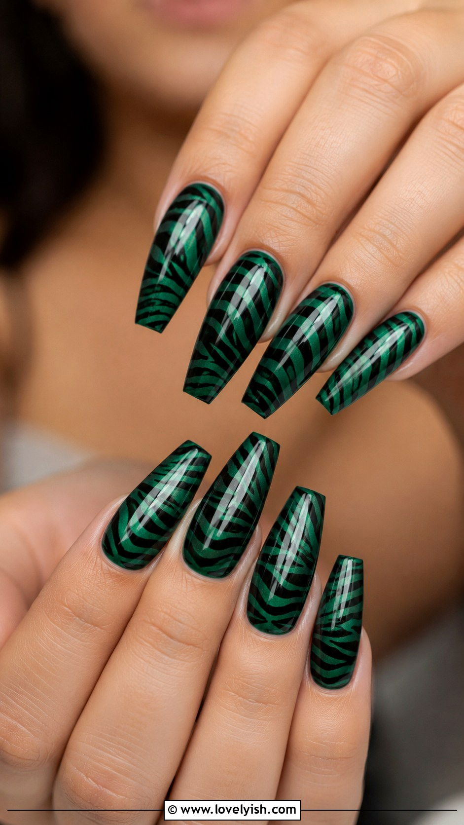 Zebra Print Nails with Green Base - 50 zebra print nails - 50 zebra print nails