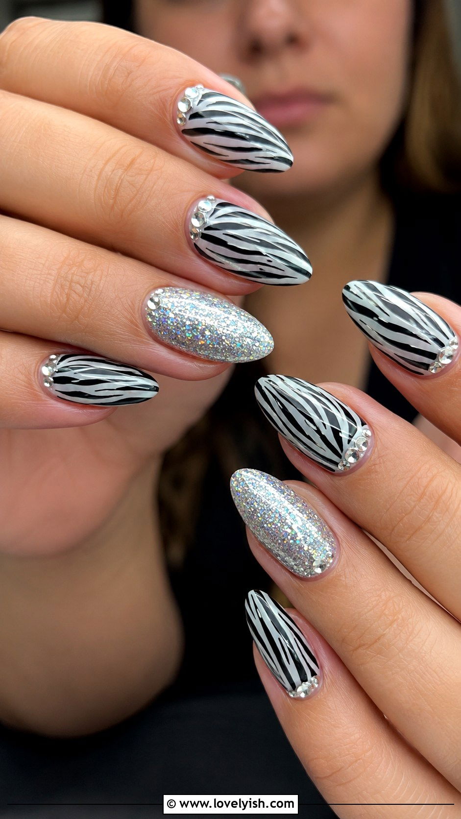 Zebra Print Nails with Silver Accents - 50 zebra print nails - 50 zebra print nails