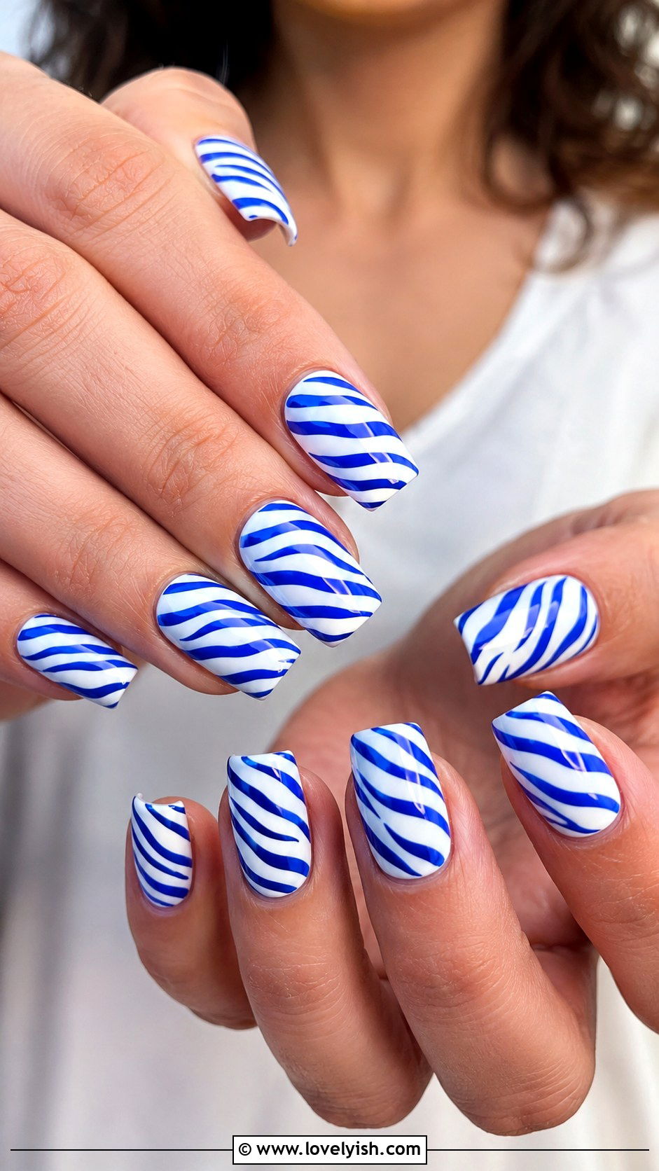 Zebra Print Nails with White Base and Colored Stripes - 50 zebra print nails - 50 zebra print nails