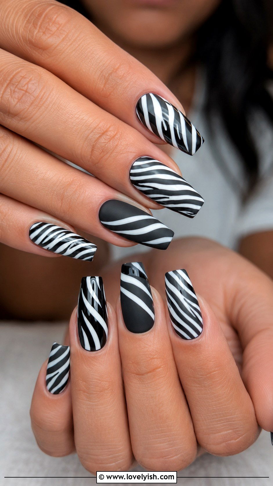 Zebra Print Nails with a Matte and Gloss Combo - 50 zebra print nails - 50 zebra print nails