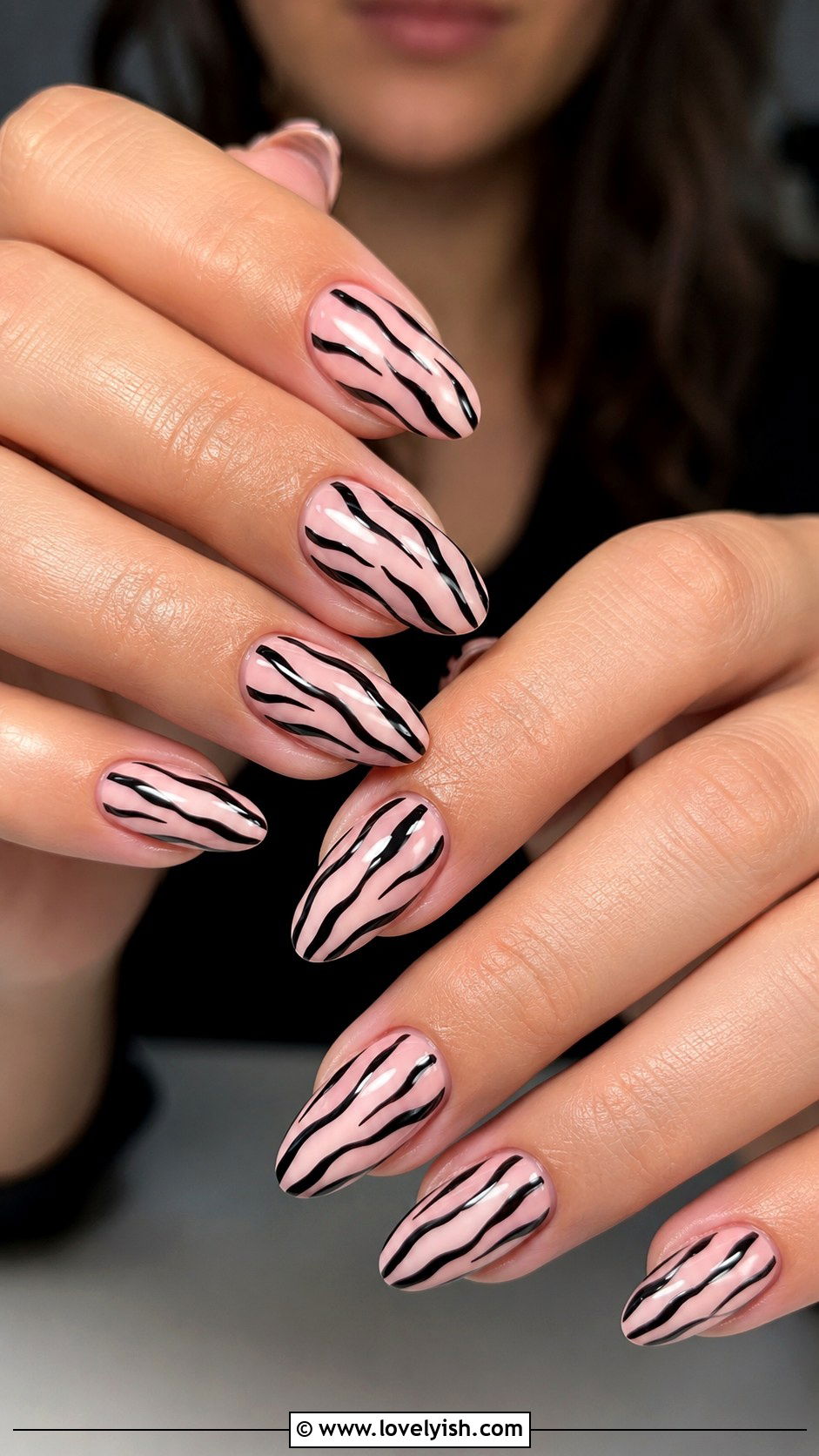 Zebra Print Nails with a Soft Pink Base - 50 zebra print nails - 50 zebra print nails