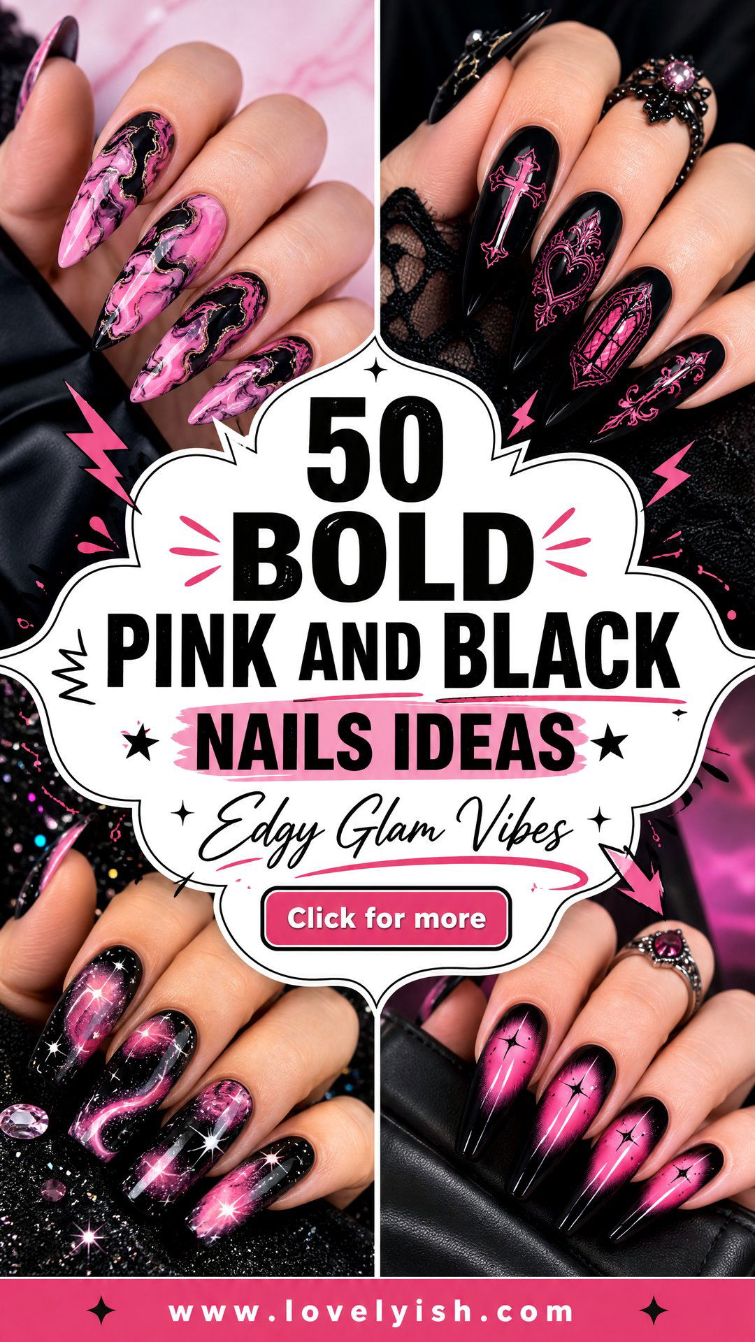 50 Bold Pink and Black Nails Ideas Youll Love - 50 Bold Pink and Black Nails Ideas You’ll Love