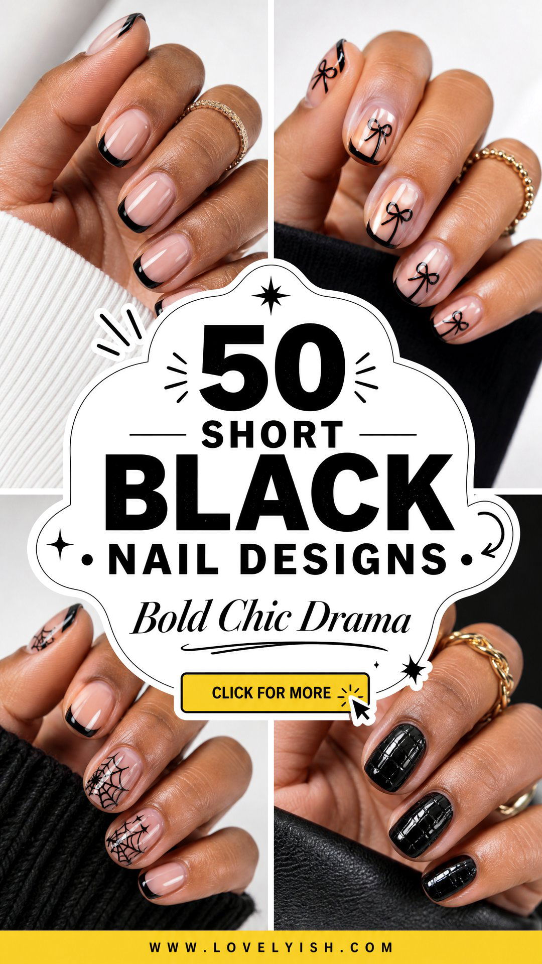 50 Short Black Nail Designs for Bold Chic Manicures - 50 Short Black Nail Designs for Bold, Chic Manicures